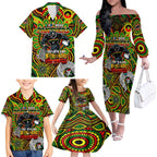 Custom NAIDOC Week 2024 Panthers Family Matching Off The Shoulder Long Sleeve Dress and Hawaiian Shirt Mascot Rugby