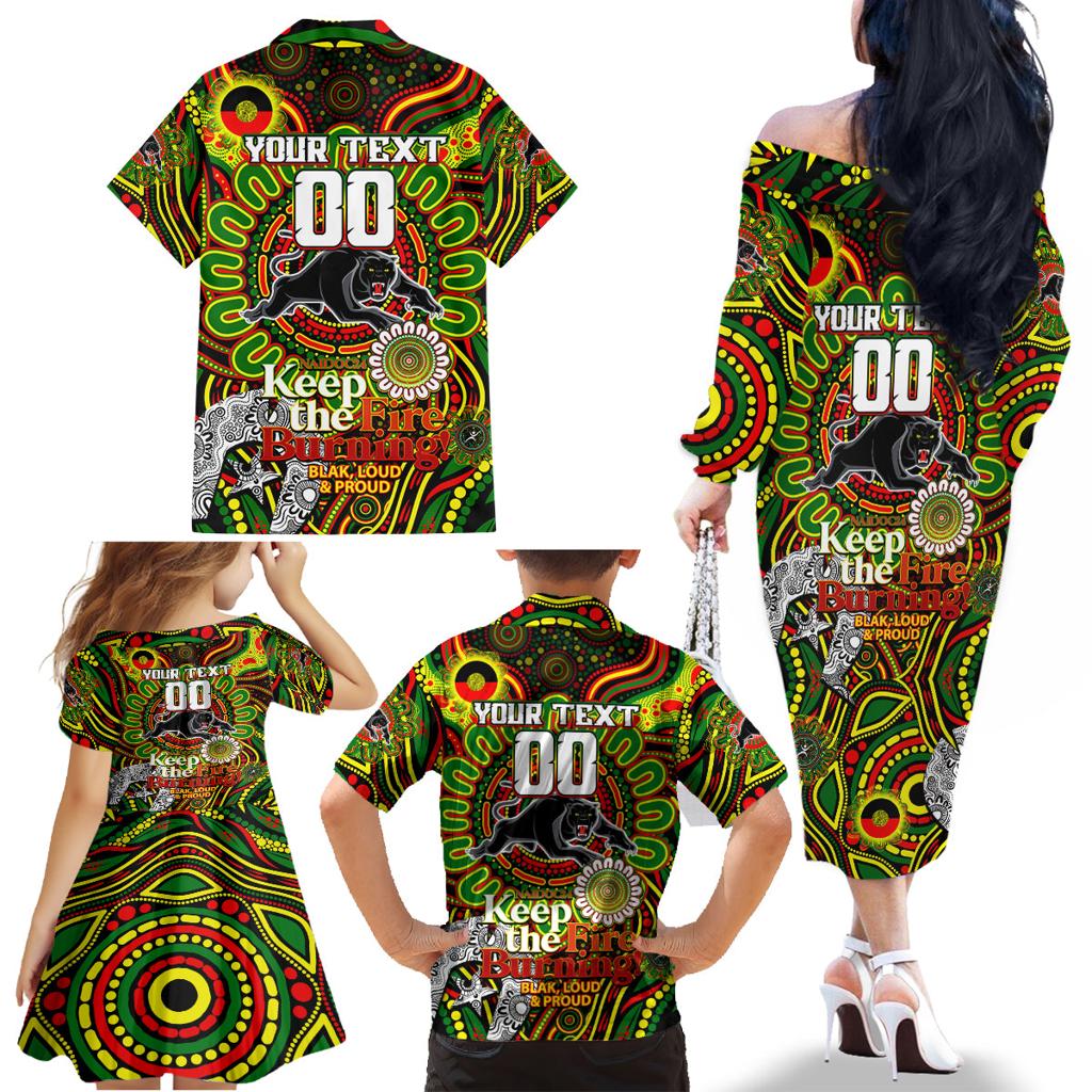 Custom NAIDOC Week 2024 Panthers Family Matching Off The Shoulder Long Sleeve Dress and Hawaiian Shirt Mascot Rugby