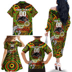 Custom NAIDOC Week 2024 Panthers Family Matching Off The Shoulder Long Sleeve Dress and Hawaiian Shirt Mascot Rugby