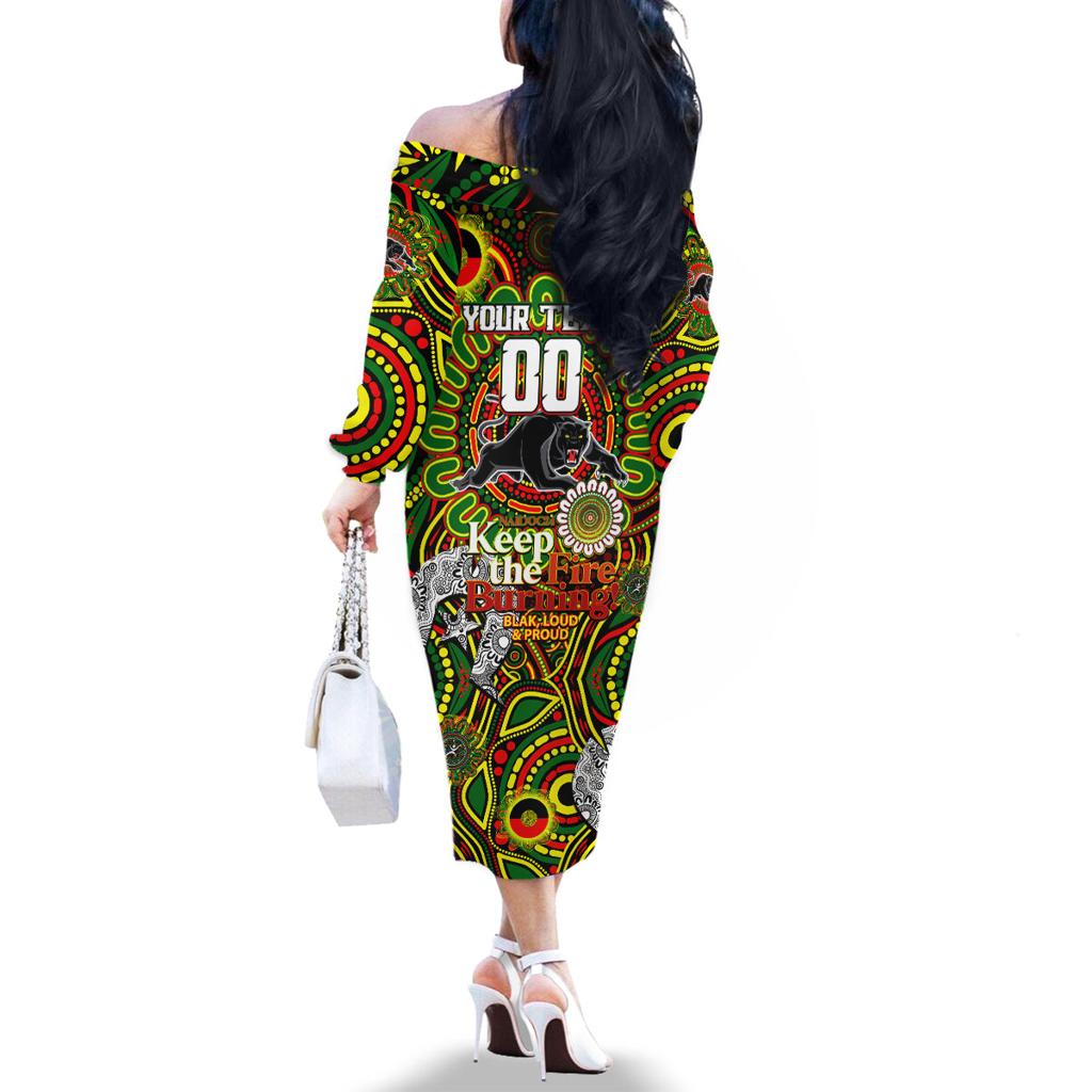 Custom NAIDOC Week 2024 Panthers Family Matching Off The Shoulder Long Sleeve Dress and Hawaiian Shirt Mascot Rugby