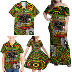 Custom NAIDOC Week 2024 Panthers Family Matching Off Shoulder Maxi Dress and Hawaiian Shirt Mascot Rugby