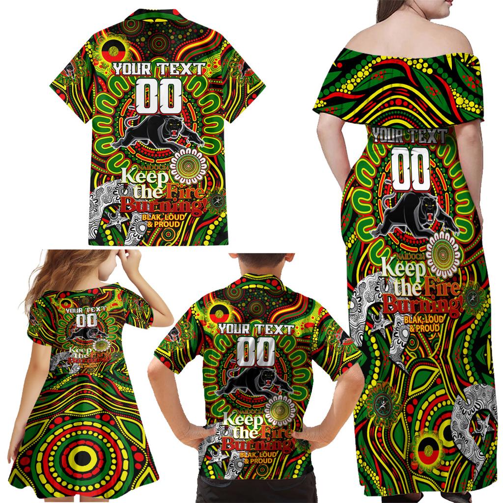 Custom NAIDOC Week 2024 Panthers Family Matching Off Shoulder Maxi Dress and Hawaiian Shirt Mascot Rugby
