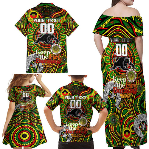 Custom NAIDOC Week 2024 Panthers Family Matching Off Shoulder Maxi Dress and Hawaiian Shirt Mascot Rugby