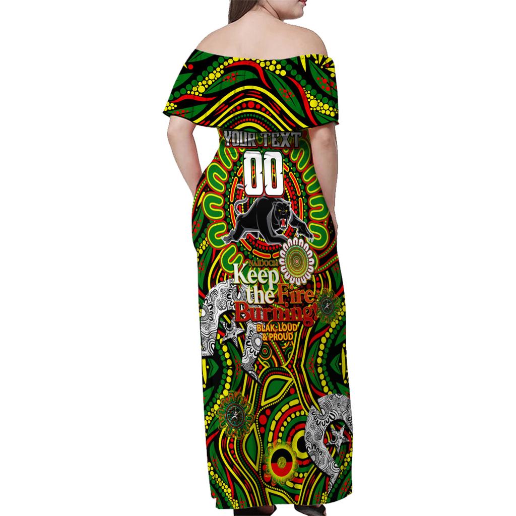 Custom NAIDOC Week 2024 Panthers Family Matching Off Shoulder Maxi Dress and Hawaiian Shirt Mascot Rugby