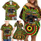Custom NAIDOC Week 2024 Panthers Family Matching Off Shoulder Short Dress and Hawaiian Shirt Mascot Rugby