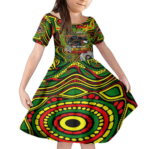 Custom NAIDOC Week 2024 Panthers Family Matching Off Shoulder Short Dress and Hawaiian Shirt Mascot Rugby