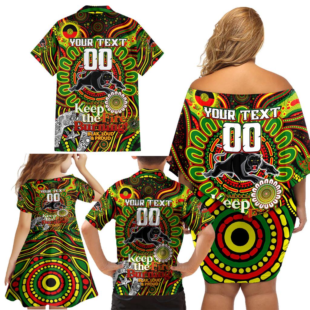 Custom NAIDOC Week 2024 Panthers Family Matching Off Shoulder Short Dress and Hawaiian Shirt Mascot Rugby