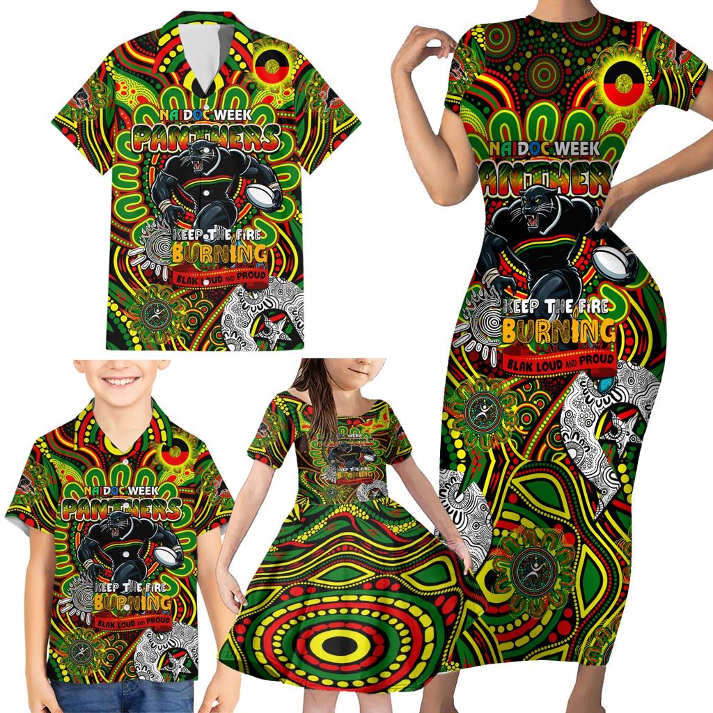 Custom NAIDOC Week 2024 Panthers Family Matching Short Sleeve Bodycon Dress and Hawaiian Shirt Mascot Rugby