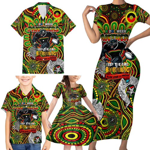 Custom NAIDOC Week 2024 Panthers Family Matching Short Sleeve Bodycon Dress and Hawaiian Shirt Mascot Rugby