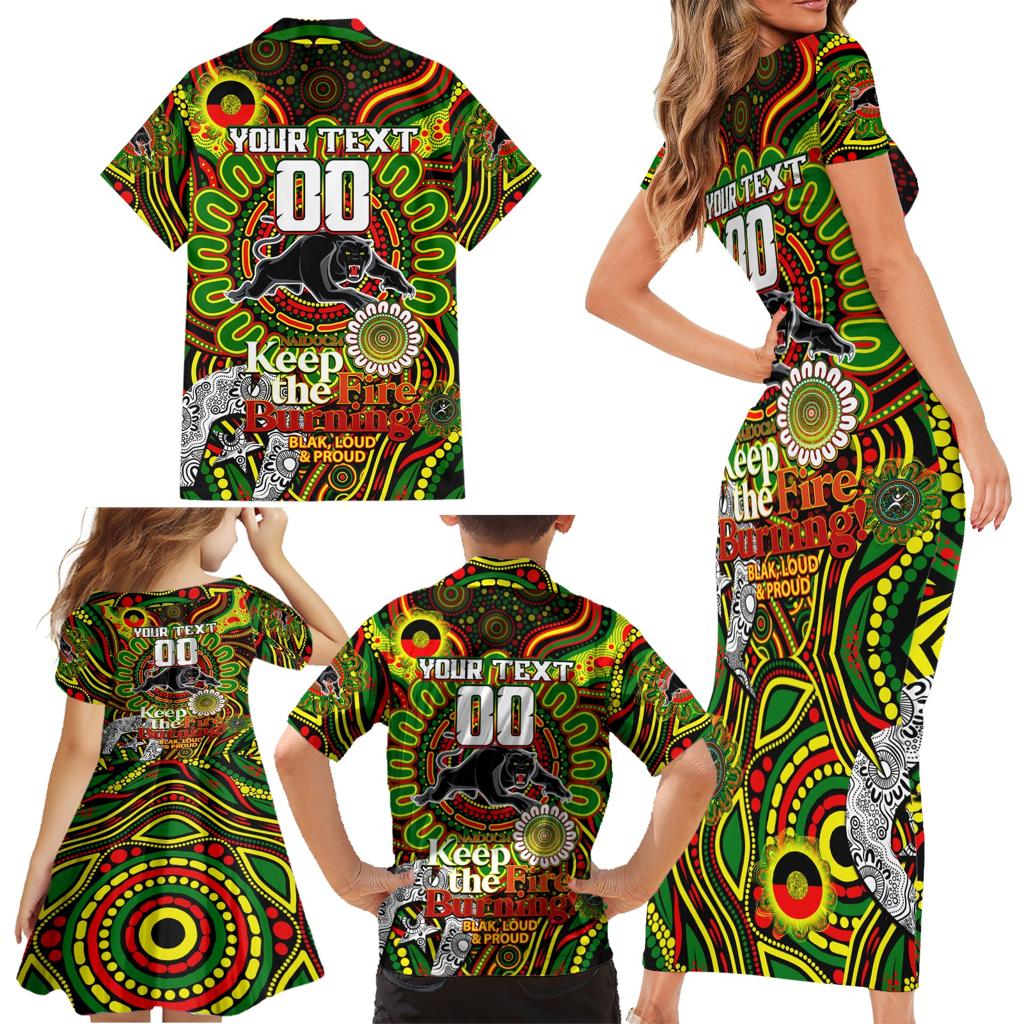 Custom NAIDOC Week 2024 Panthers Family Matching Short Sleeve Bodycon Dress and Hawaiian Shirt Mascot Rugby