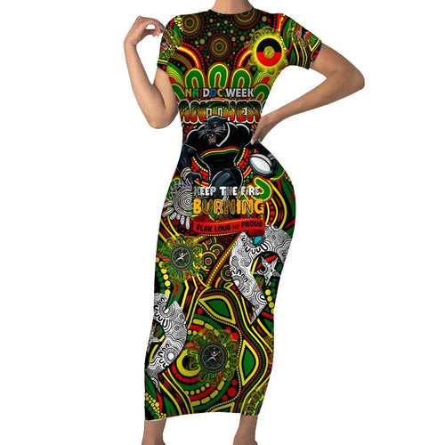 Custom NAIDOC Week 2024 Panthers Family Matching Short Sleeve Bodycon Dress and Hawaiian Shirt Mascot Rugby
