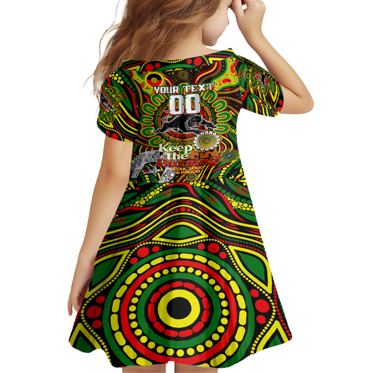 Custom NAIDOC Week 2024 Panthers Kid Short Sleeve Dress Mascot Rugby
