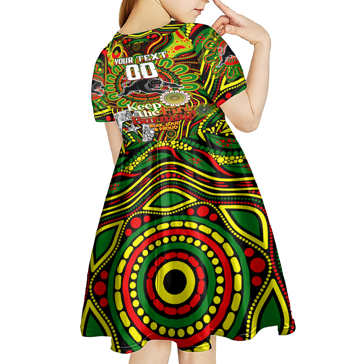 Custom NAIDOC Week 2024 Panthers Kid Short Sleeve Dress Mascot Rugby