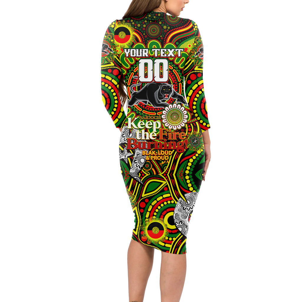 Custom NAIDOC Week 2024 Panthers Long Sleeve Bodycon Dress Mascot Rugby