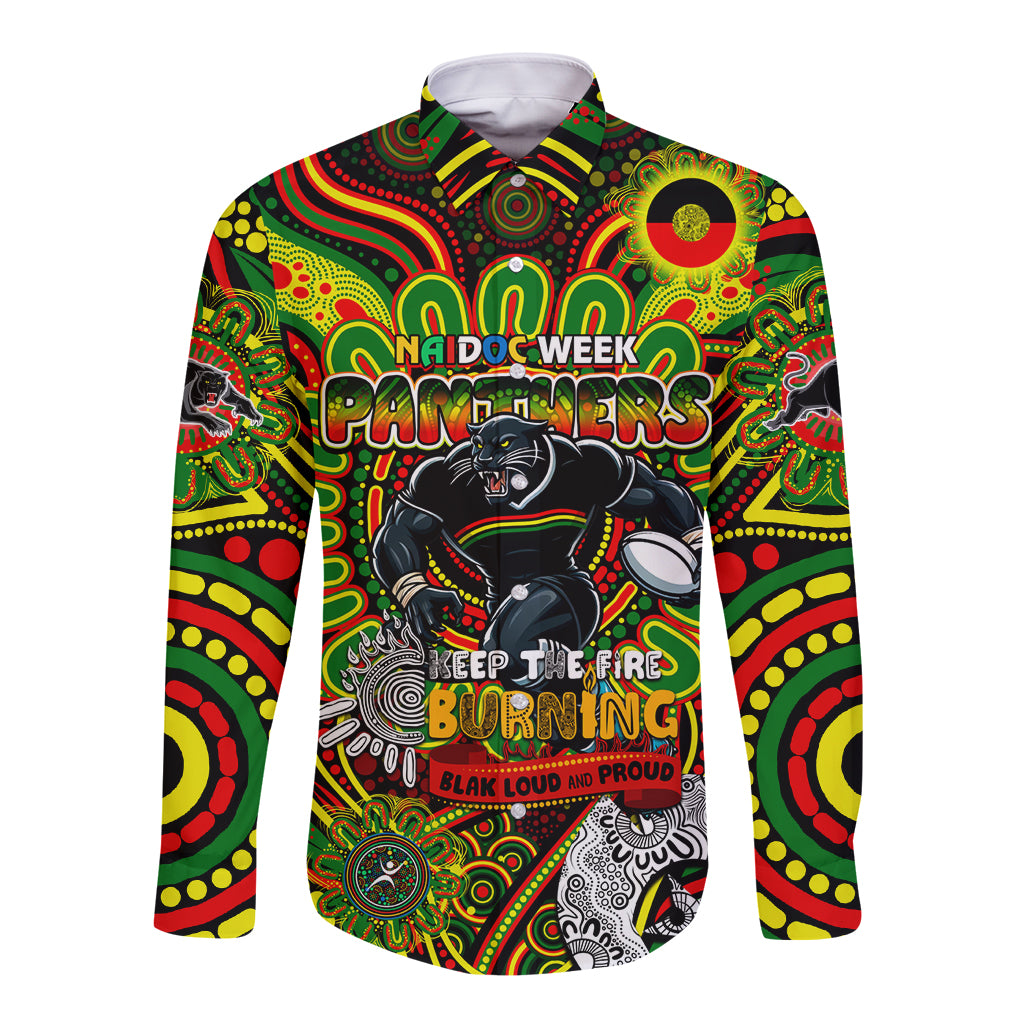 Custom NAIDOC Week 2024 Panthers Long Sleeve Button Shirt Mascot Rugby