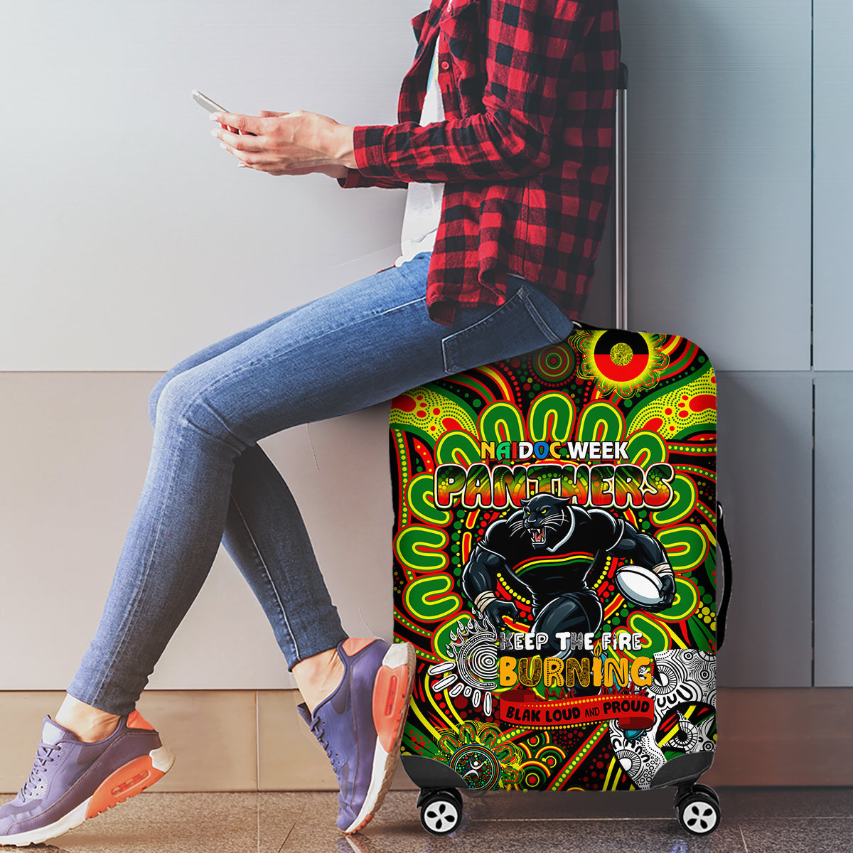NAIDOC Week 2024 Panthers Luggage Cover Mascot Rugby
