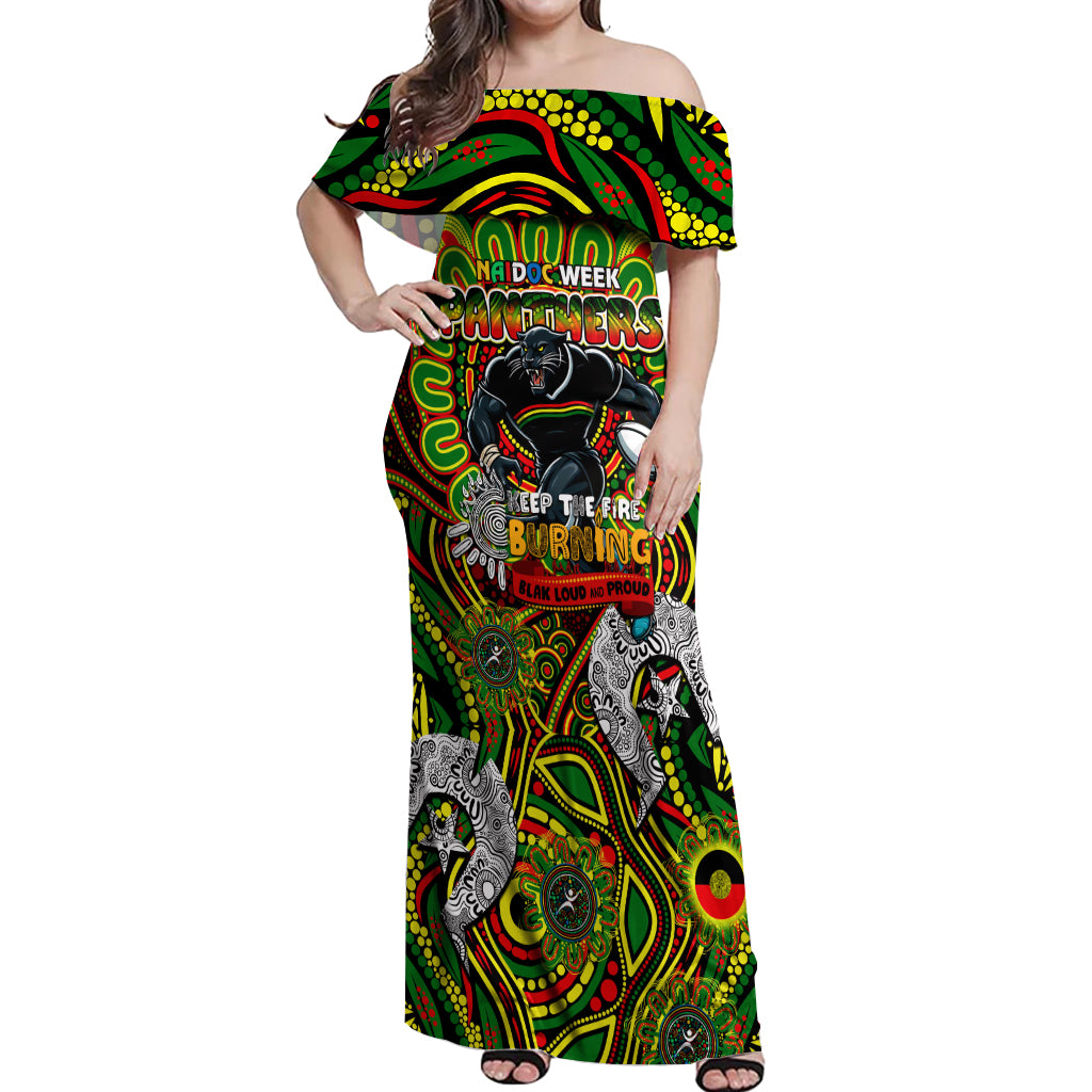 Custom NAIDOC Week 2024 Panthers Off Shoulder Maxi Dress Mascot Rugby