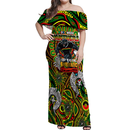 Custom NAIDOC Week 2024 Panthers Off Shoulder Maxi Dress Mascot Rugby