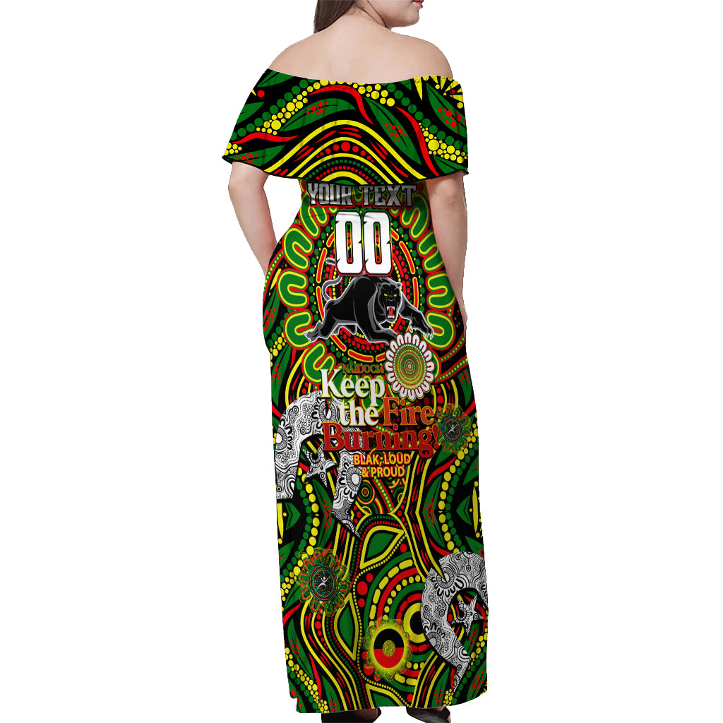 Custom NAIDOC Week 2024 Panthers Off Shoulder Maxi Dress Mascot Rugby