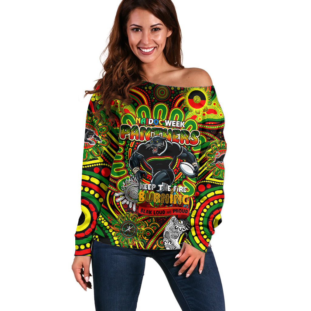 Custom NAIDOC Week 2024 Panthers Off Shoulder Sweater Mascot Rugby