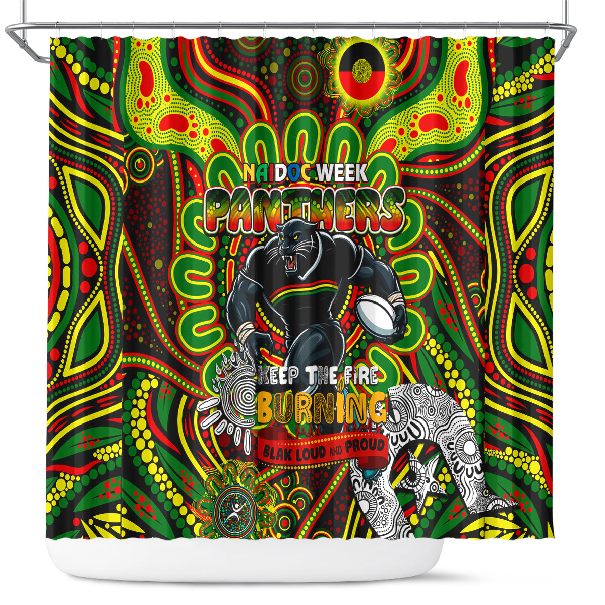 NAIDOC Week 2024 Panthers Shower Curtain Mascot Rugby