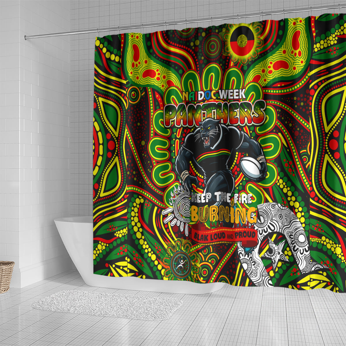 NAIDOC Week 2024 Panthers Shower Curtain Mascot Rugby