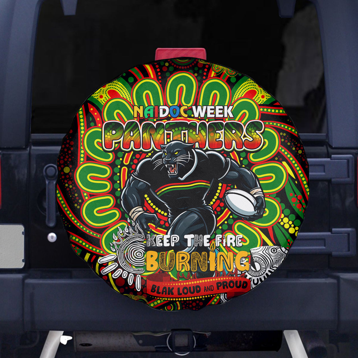 NAIDOC Week 2024 Panthers Spare Tire Cover Mascot Rugby