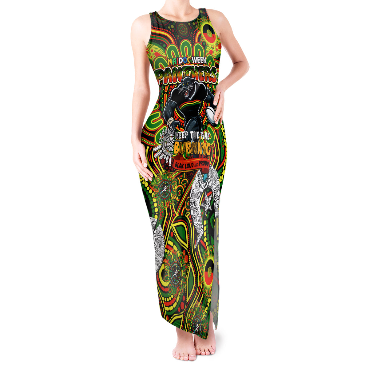 Custom NAIDOC Week 2024 Panthers Tank Maxi Dress Mascot Rugby