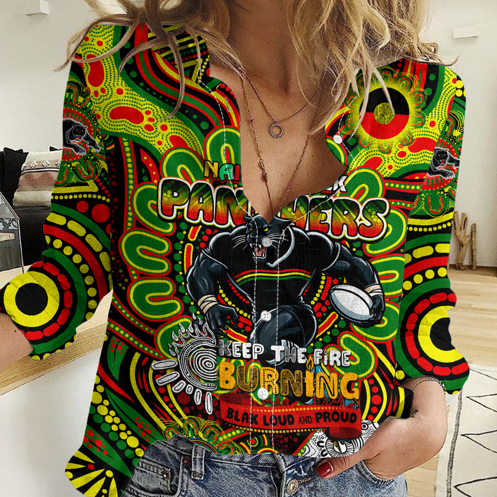 Custom NAIDOC Week 2024 Panthers Women Casual Shirt Mascot Rugby