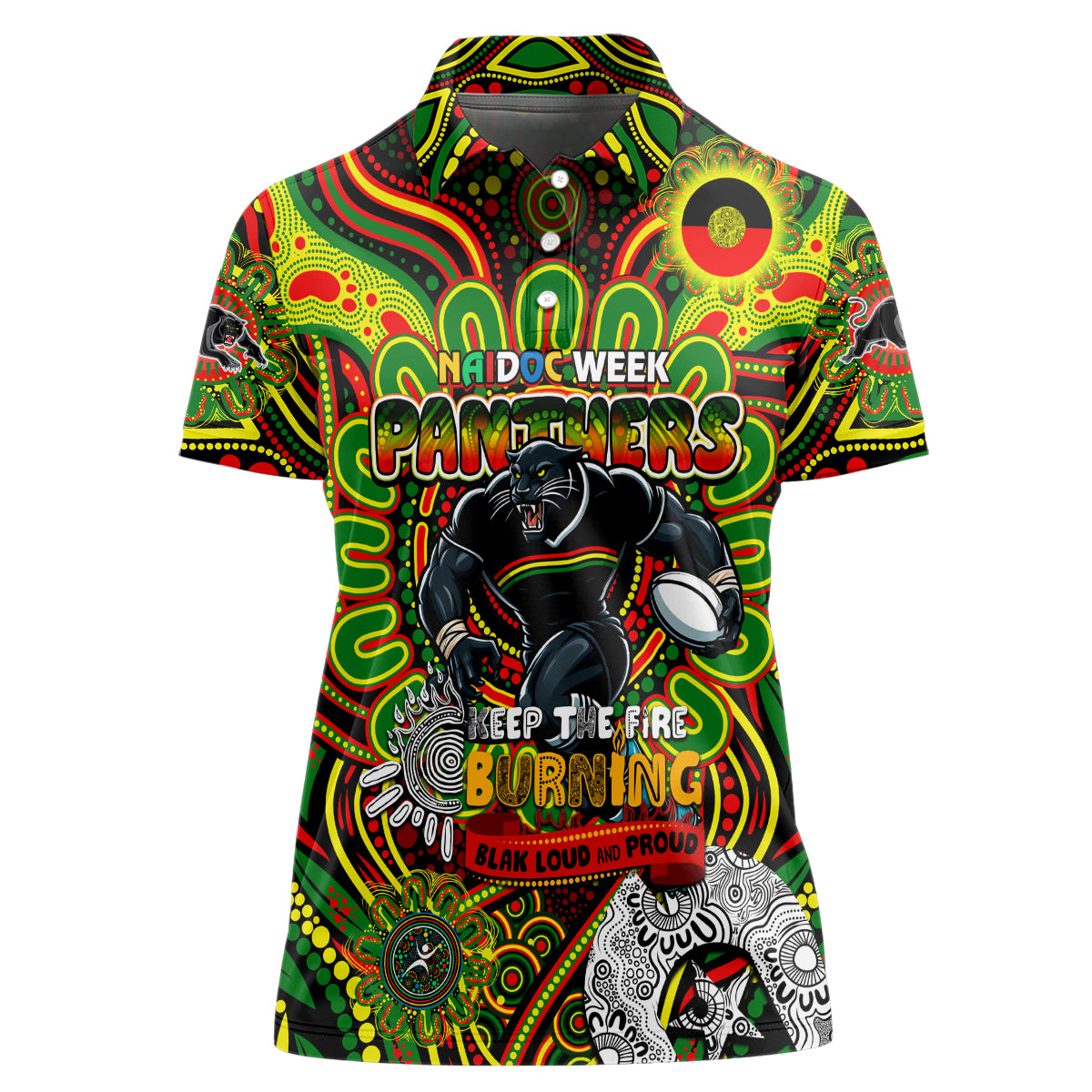 Custom NAIDOC Week 2024 Panthers Women Polo Shirt Mascot Rugby