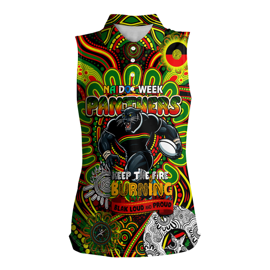 Custom NAIDOC Week 2024 Panthers Women Sleeveless Polo Shirt Mascot Rugby