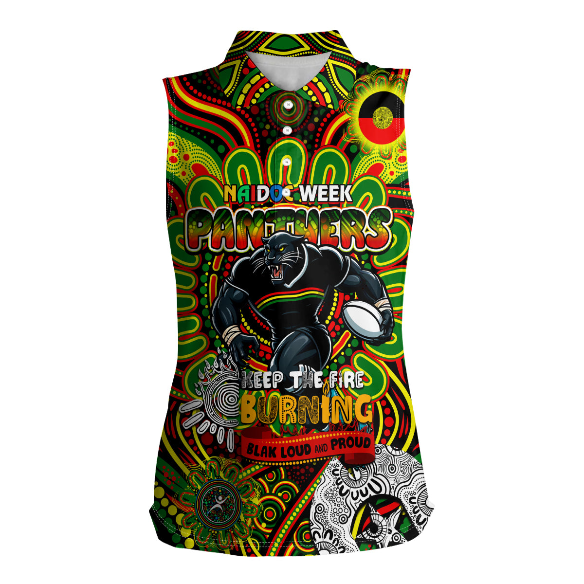 Custom NAIDOC Week 2024 Panthers Women Sleeveless Polo Shirt Mascot Rugby