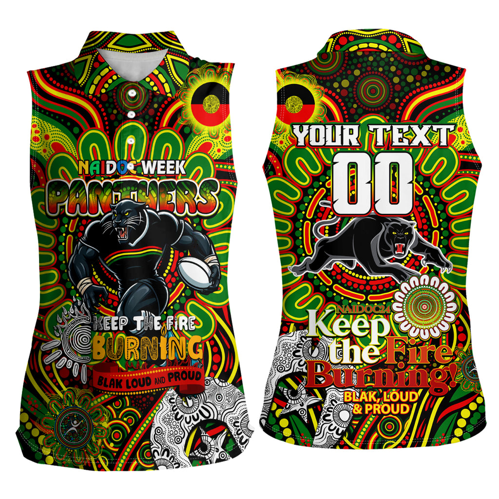 Custom NAIDOC Week 2024 Panthers Women Sleeveless Polo Shirt Mascot Rugby