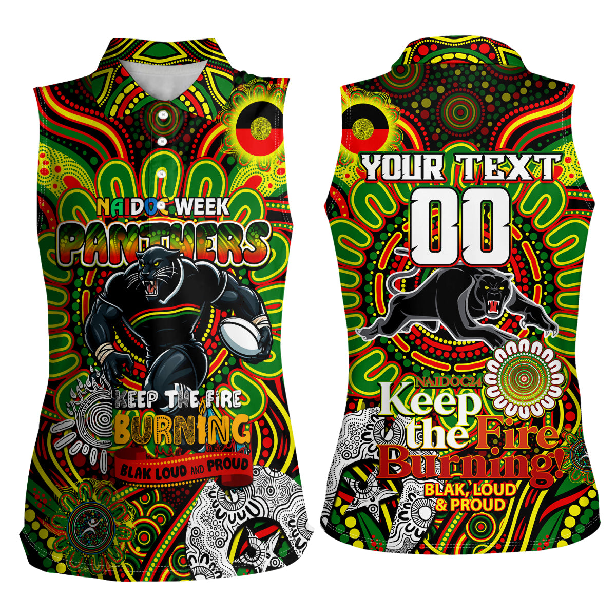 Custom NAIDOC Week 2024 Panthers Women Sleeveless Polo Shirt Mascot Rugby