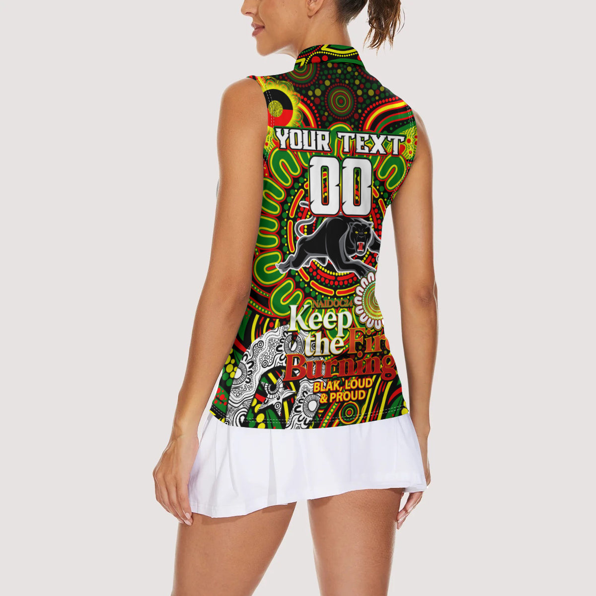 Custom NAIDOC Week 2024 Panthers Women Sleeveless Polo Shirt Mascot Rugby