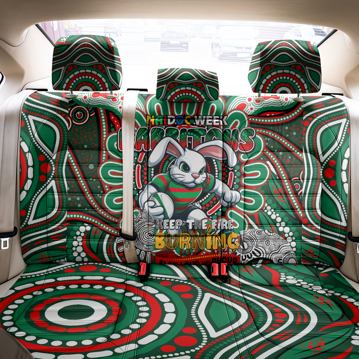 NAIDOC Week 2024 Rabbitohs Back Car Seat Cover Mascot Rugby