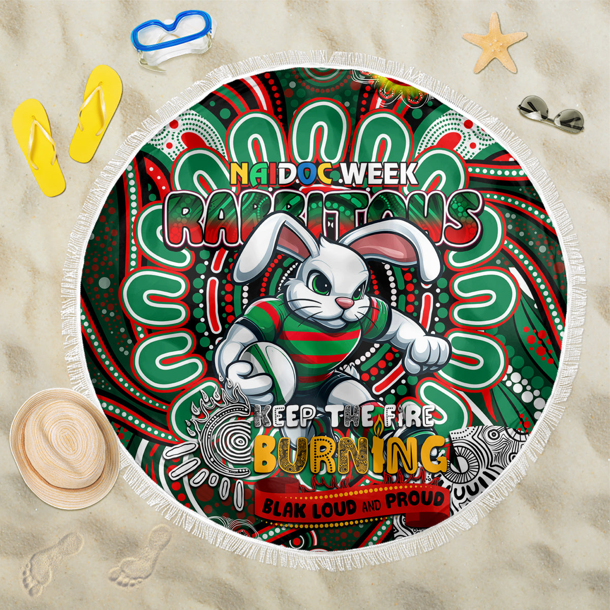 NAIDOC Week 2024 Rabbitohs Beach Blanket Mascot Rugby