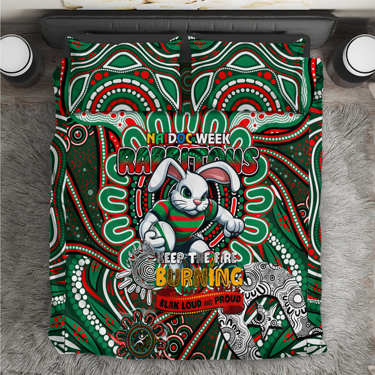 NAIDOC Week 2024 Rabbitohs Bedding Set Mascot Rugby