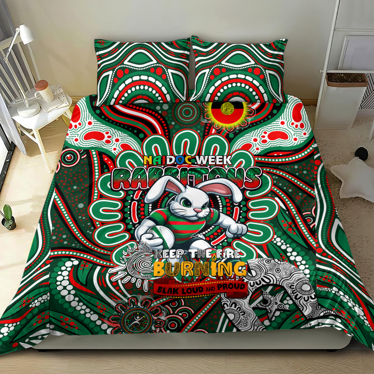 NAIDOC Week 2024 Rabbitohs Bedding Set Mascot Rugby