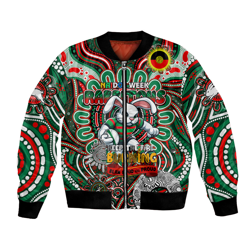 Custom NAIDOC Week 2024 Rabbitohs Bomber Jacket Mascot Rugby DT02