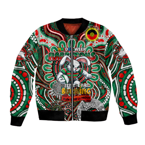 Custom NAIDOC Week 2024 Rabbitohs Bomber Jacket Mascot Rugby DT02
