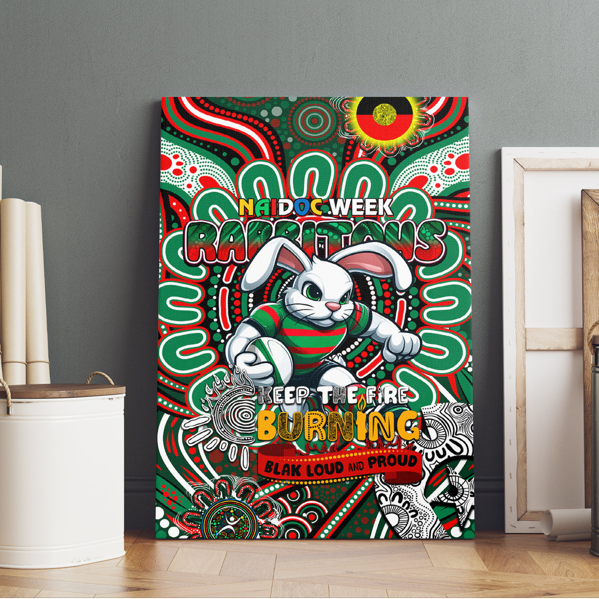 NAIDOC Week 2024 Rabbitohs Canvas Wall Art Mascot Rugby