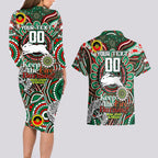 Custom NAIDOC Week 2024 Rabbitohs Couples Matching Long Sleeve Bodycon Dress and Hawaiian Shirt Mascot Rugby DT02
