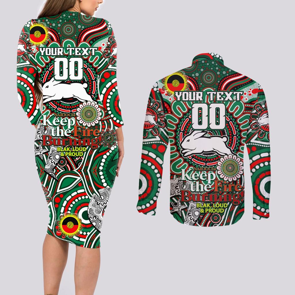 Custom NAIDOC Week 2024 Rabbitohs Couples Matching Long Sleeve Bodycon Dress and Long Sleeve Button Shirt Mascot Rugby DT02