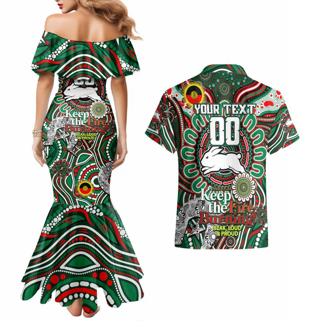 Custom NAIDOC Week 2024 Rabbitohs Couples Matching Mermaid Dress and Hawaiian Shirt Mascot Rugby DT02