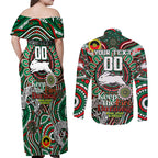 Custom NAIDOC Week 2024 Rabbitohs Couples Matching Off Shoulder Maxi Dress and Long Sleeve Button Shirt Mascot Rugby DT02