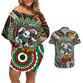 Custom NAIDOC Week 2024 Rabbitohs Couples Matching Off Shoulder Short Dress and Hawaiian Shirt Mascot Rugby DT02