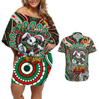 Custom NAIDOC Week 2024 Rabbitohs Couples Matching Off Shoulder Short Dress and Hawaiian Shirt Mascot Rugby DT02