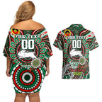 Custom NAIDOC Week 2024 Rabbitohs Couples Matching Off Shoulder Short Dress and Hawaiian Shirt Mascot Rugby DT02