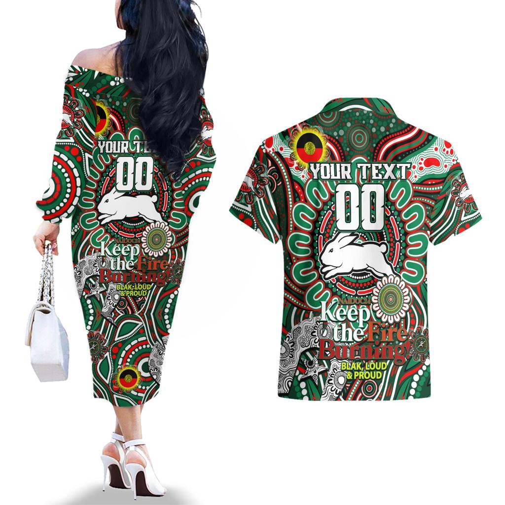 Custom NAIDOC Week 2024 Rabbitohs Couples Matching Off The Shoulder Long Sleeve Dress and Hawaiian Shirt Mascot Rugby DT02